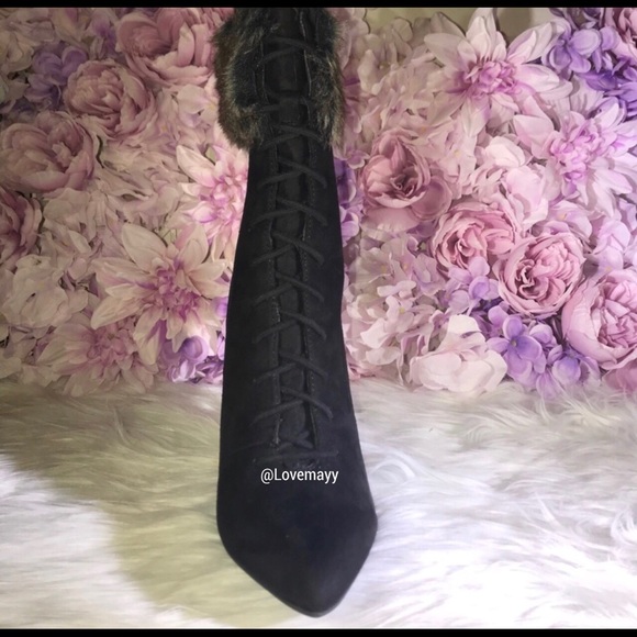 💀NEW Faux Fur Faux Suede Heeled Booties - Picture 3 of 7